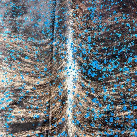 Dark Brindle Turquoise Acid Washed Cowhide Rug Size: 8x7.5 feet D-997