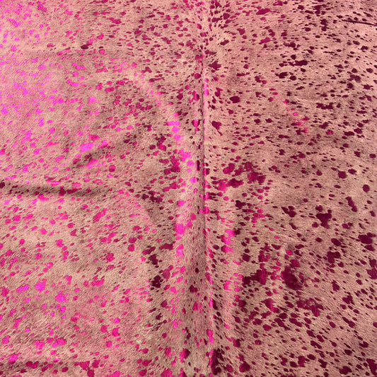 Pink Metallic Cowhide Rug Size: 6x6.5 feet J-132