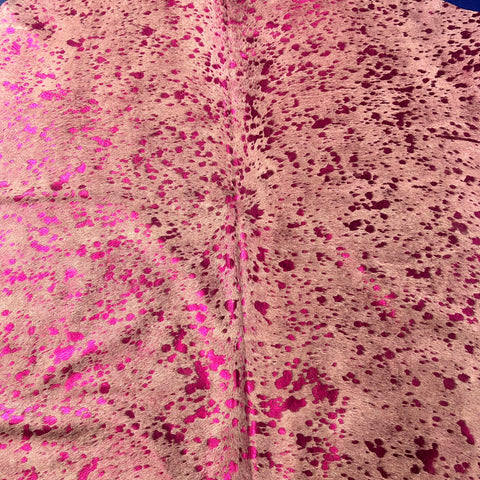 Pink Metallic Cowhide Rug Size: 6x6.5 feet J-132