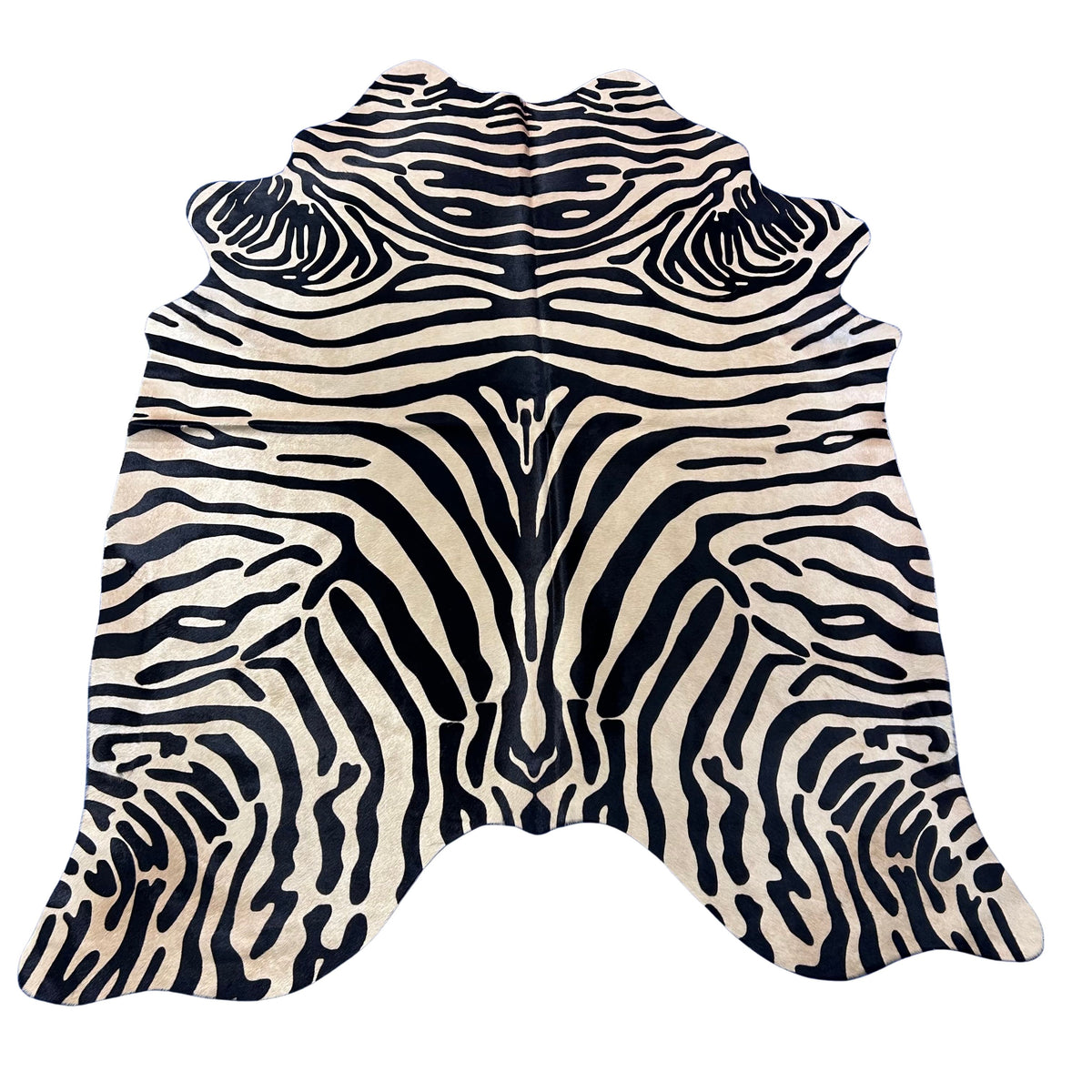 Upholstery Zebra Print Cowhide Rug (light beige background/ fire brand in the middle) Size: 7x5.7 feet J-002