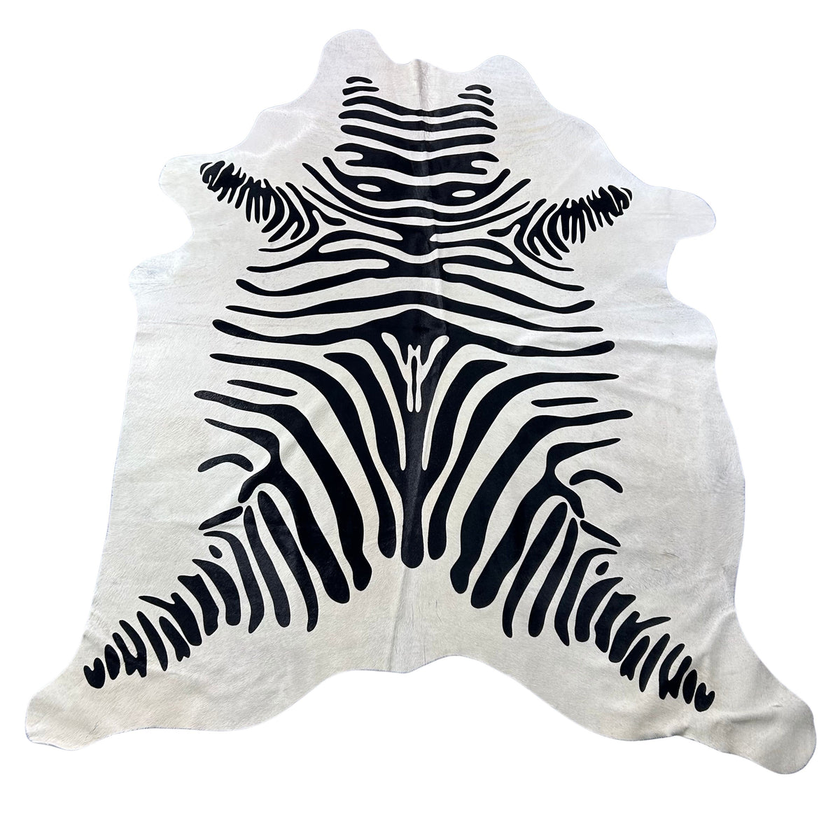 Zebra Print Cowhide Rug Size: 7x6.5 feet J-004