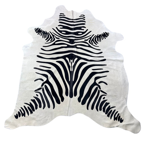 Zebra Print Cowhide Rug Size: 7x6.5 feet J-004