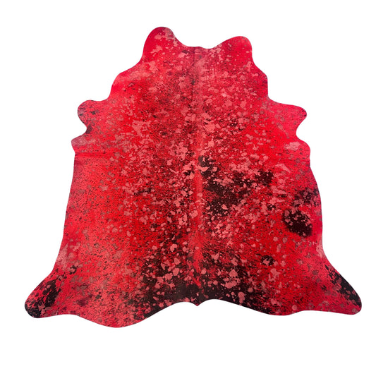 Black & White Cowhide Rug Dyed Red and Acid Washed Size: 6.2x5.7 feet J-013