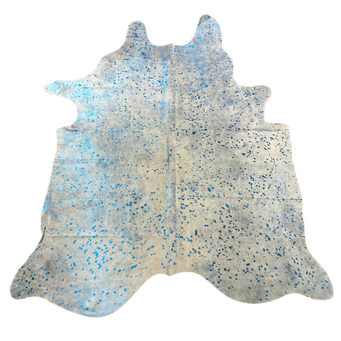 Blue Metallic Acid Washed Cowhide Rug Size: 8x6.2 feet J-015
