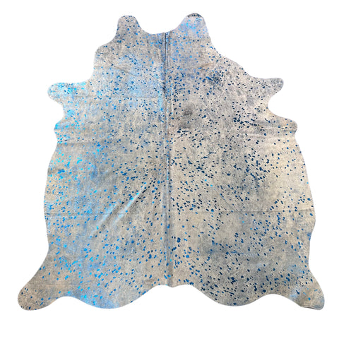 Blue Metallic Acid Washed Cowhide Rug Size: 7x6 feet J-016