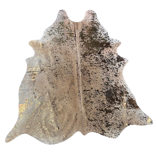 Bronze Metallic Acid Washed Cowhide Rug (beige background) Size: 7x6.2 feet J-020