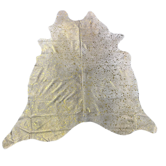 Gold Metallic Acid Washed Cowhide Rug Size: 7x6.5 feet J-024