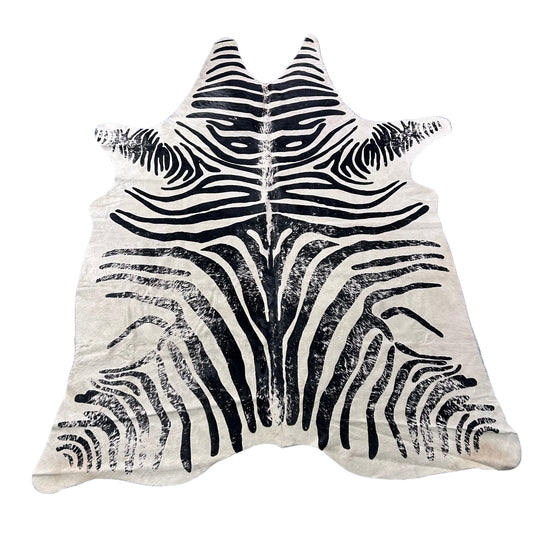 Distressed Zebra Print Cowhide Rug Size: 7x6 feet J-027