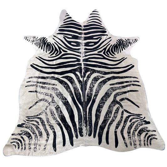 Distressed Zebra Print Cowhide Rug Size: 7x6 feet J-028