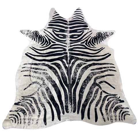 Distressed Zebra Print Cowhide Rug Size: 7x6 feet J-028