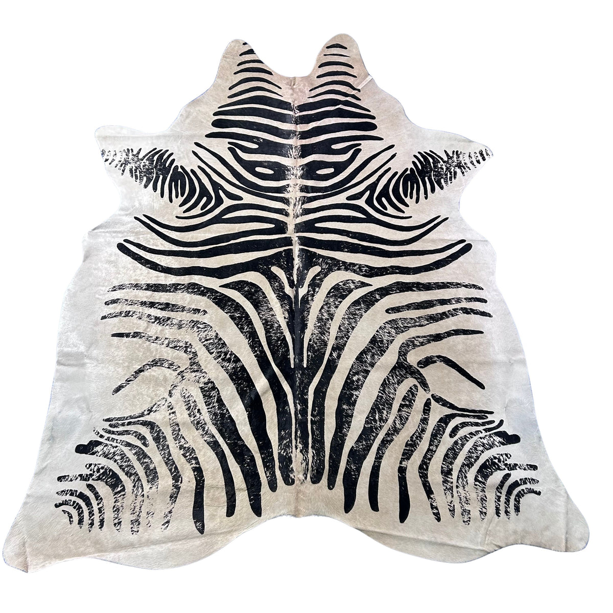 Distressed Zebra Print Cowhide Rug (background is a bit beige) Size: 7.5x6 feet J-029