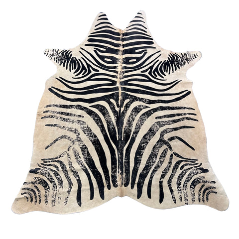 Distressed Zebra Print Cowhide Rug (background is a bit beige) Size: 7x6 feet J-031