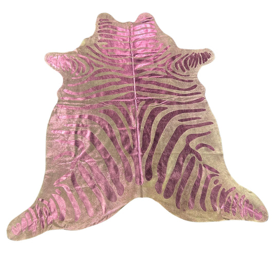 Pink Metallic Zebra Cowhide Rug Size: 6x5.5 feet J-039
