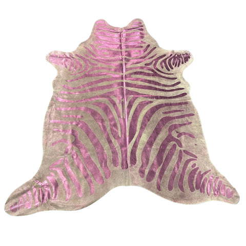 Pink Metallic Zebra Cowhide Rug Size: 6x6 feet J-040