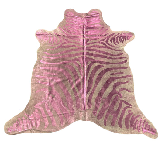 Pink Metallic Zebra Cowhide Rug Size: 6x6 feet J-041