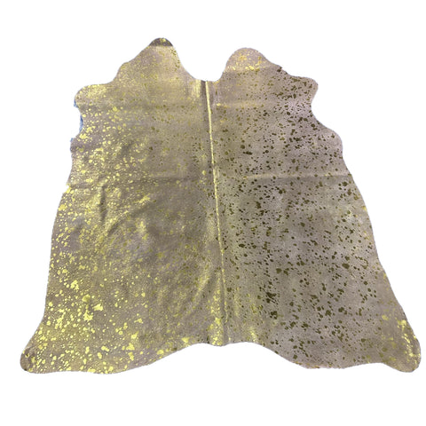 Gold Metallic Acid Washed Cowhide Rug Size: 5x4.7 feet J-044