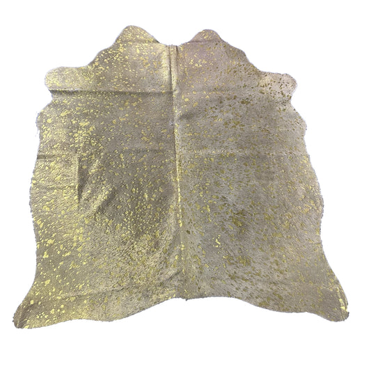 Gold Metallic Acid Washed Cowhide Rug Size: 5x4.5 feet J-045