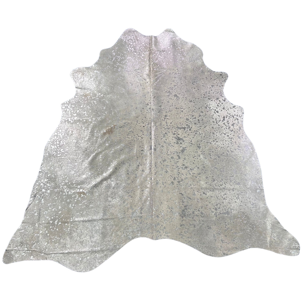 Silver Metallic Cowhide Rug (2 light beige spots) Size: 7x7 feet J-072