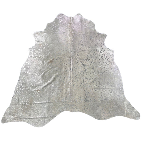 Silver Metallic Cowhide Rug (2 light beige spots) Size: 7x7 feet J-072