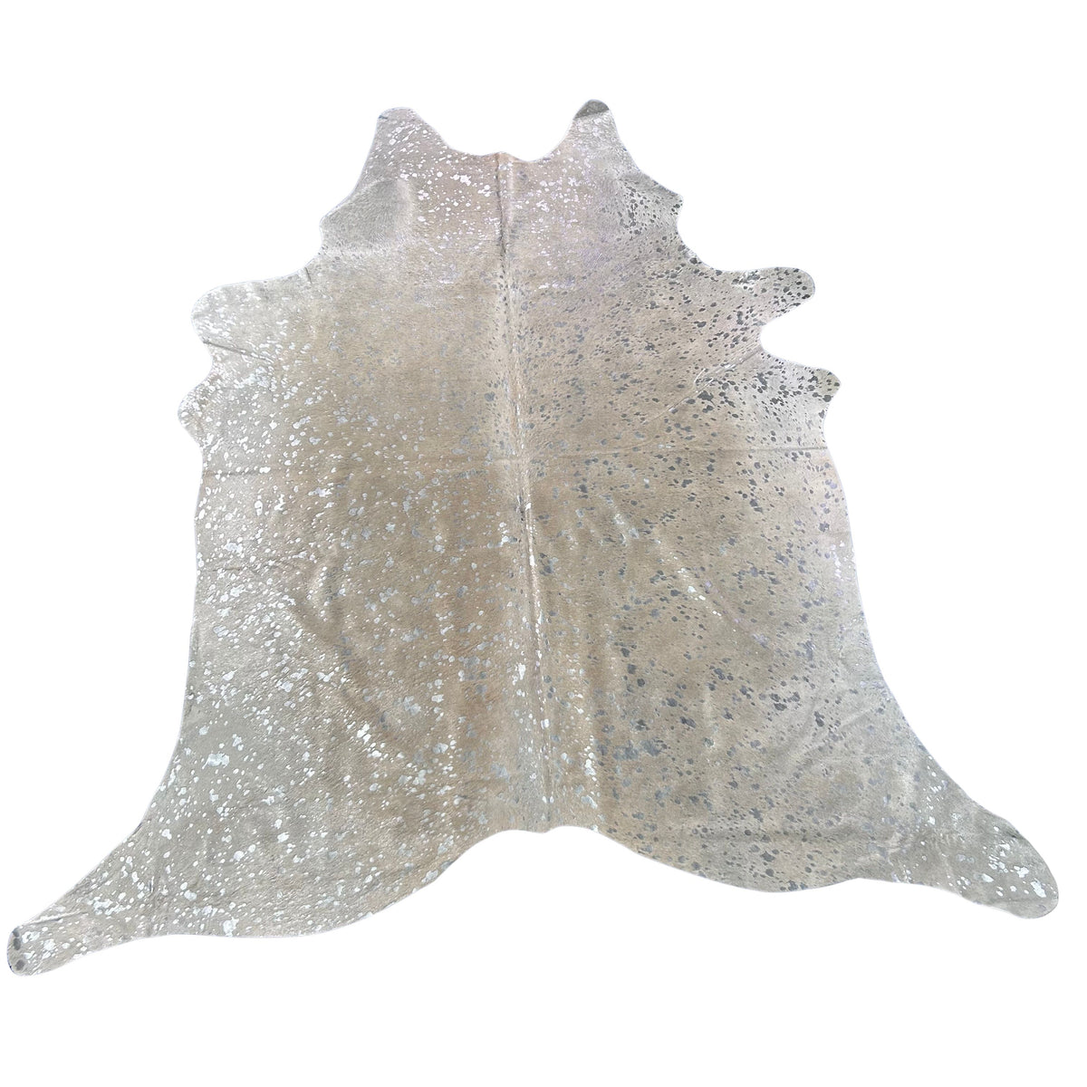 Silver Metallic Cowhide Rug (beige background) Size: 7.2x7 feet J-073