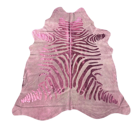 Pink Metallic Zebra Cowhide Rug Size: 7.5x6.5 feet J-075