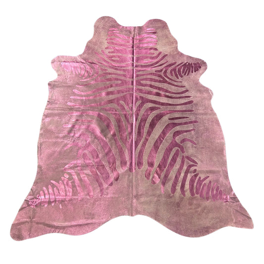 Pink Metallic Zebra Cowhide Rug Size: 7x6.2 feet J-076