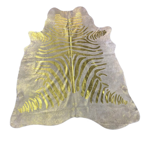 Gold Metallic Zebra Cowhide Rug Size: 7x6 feet J-079