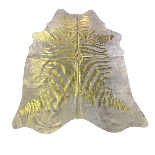 Gold Metallic Zebra Cowhide Rug Size: 7x6.2 feet J-080