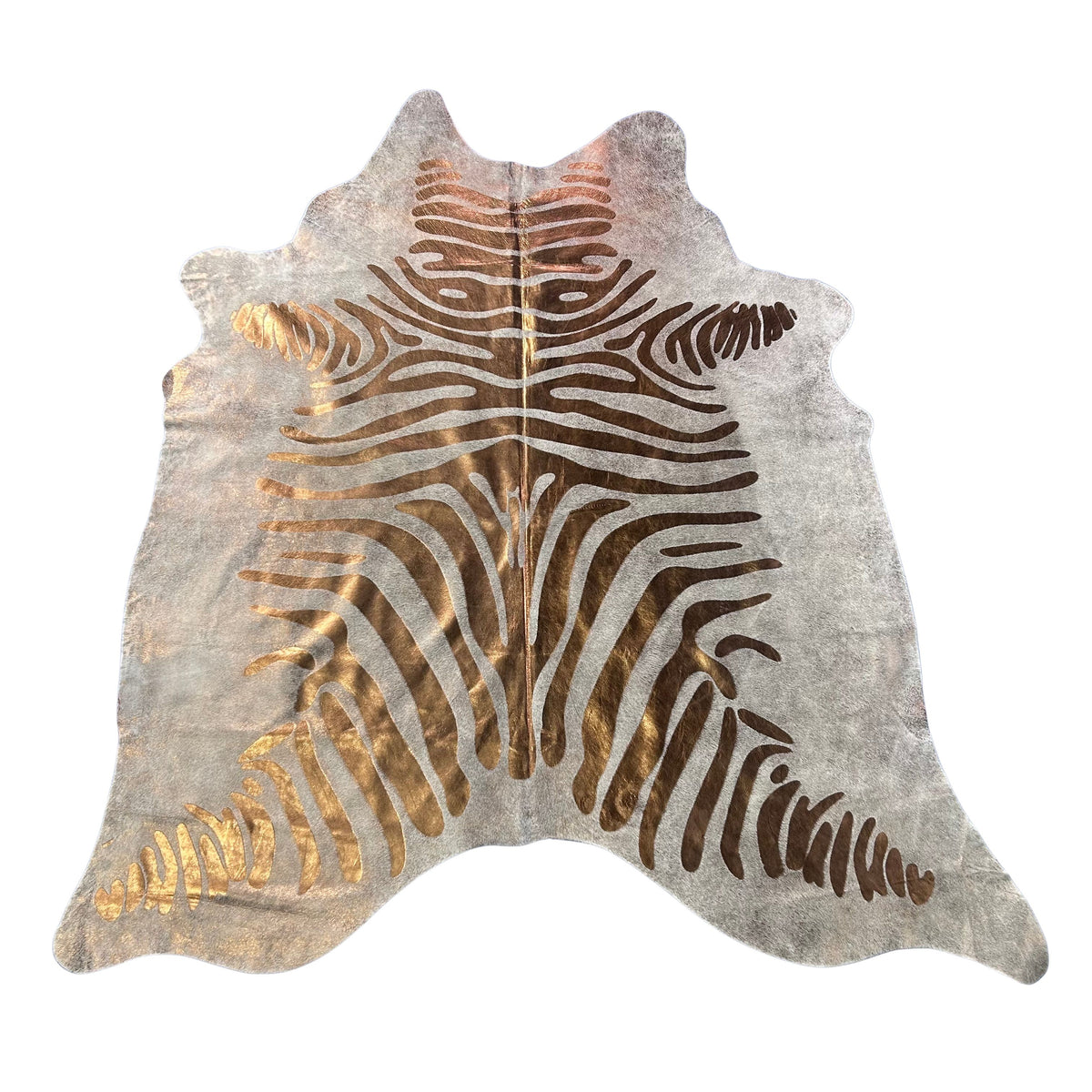 Bronze Metallic Zebra Cowhide Rug (stitch) Size: 7x6 feet J-084
