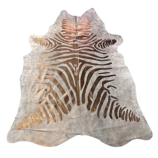 Bronze Metallic Zebra Cowhide Rug Size: 7.7x6 feet J-085