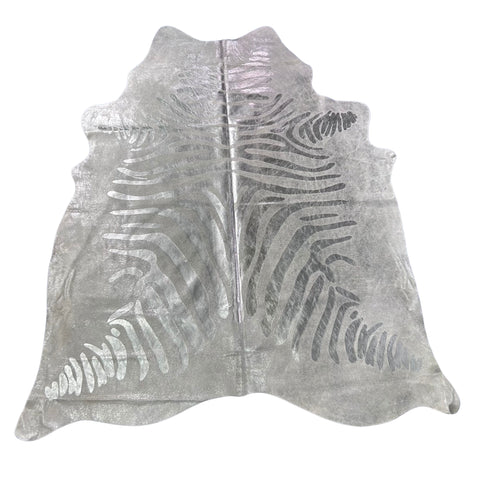 Silver Metallic Zebra Cowhide Rug Size: 7x6 feet J-086