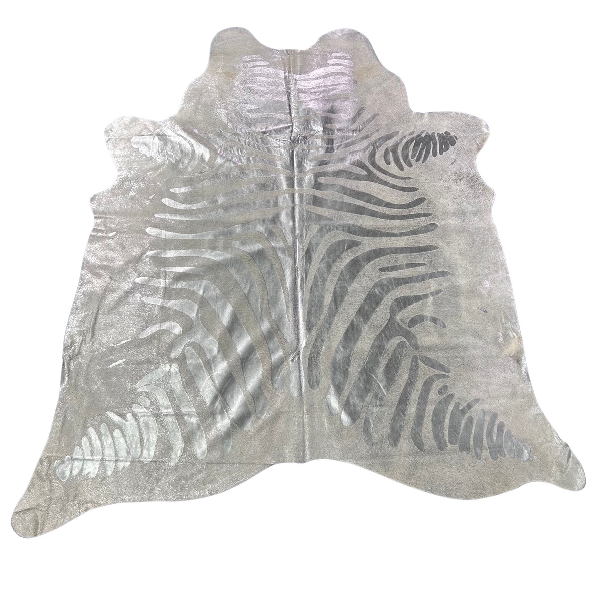 Silver Metallic Zebra Cowhide Rug (stitch) Size: 7x6 feet J-087