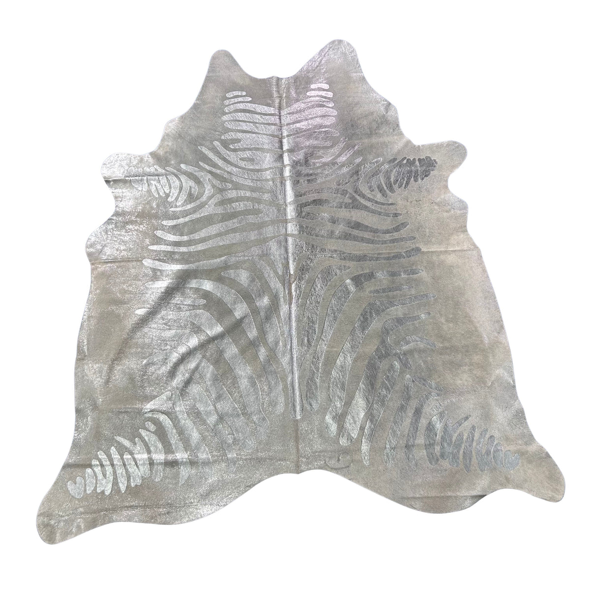 Silver Metallic Zebra Cowhide Rug Size: 7x6 feet J-088