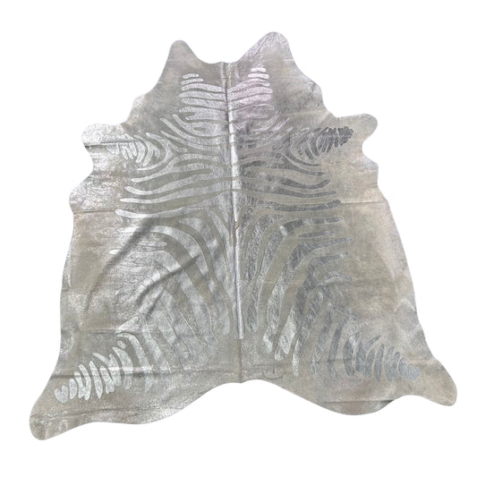 Silver Metallic Zebra Cowhide Rug Size: 7x6 feet J-088