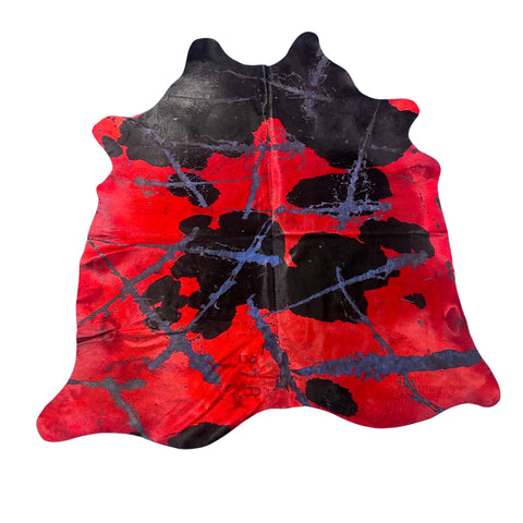 Dyed Red and Purple Acid Washed Cowhide Rug Size: 6.7x6.2 feet J-089