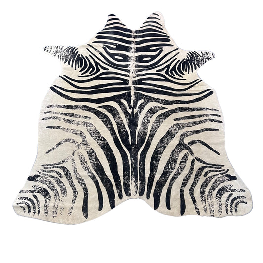 Distressed Zebra Cowhide Rug Size: 7x5.5 feet J-099