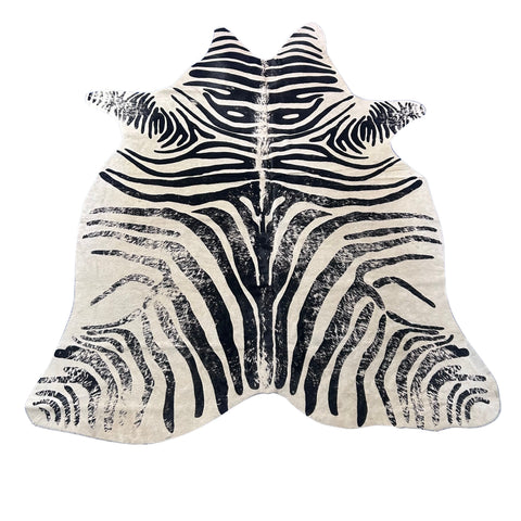 Distressed Zebra Cowhide Rug Size: 7x5.5 feet J-099