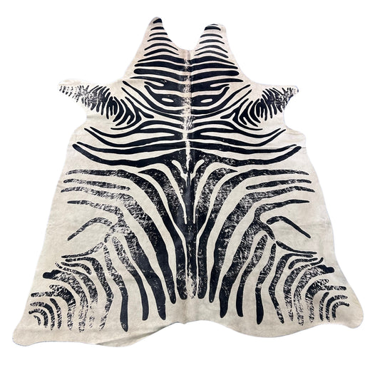 Distressed Zebra Cowhide Rug (1 patch) Size: 7x6 feet J-100