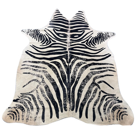Distressed Zebra Cowhide Rug Size: 7x6 feet J-101