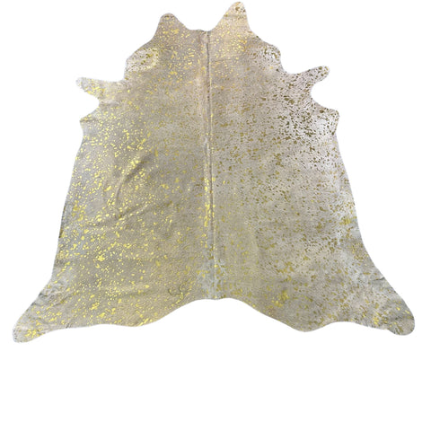Gold Metallic Acid Washed Cowhide Rug Size: 8x7 feet J-105