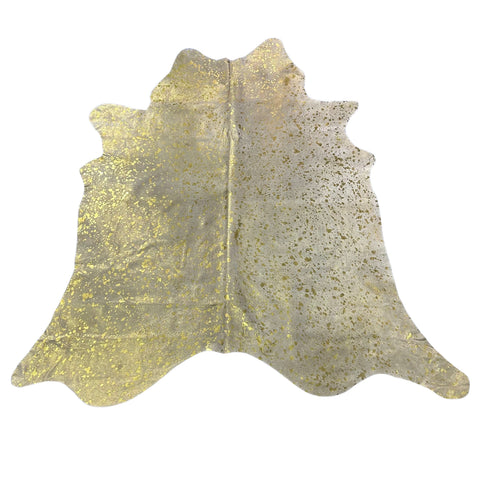 Gold Metallic Acid Washed Cowhide Rug Size: 7.2x6.7 feet J-106