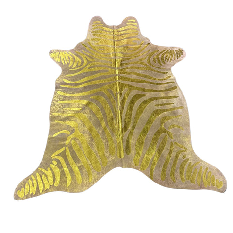 Gold Metallic Zebra Print Cowhide Rug Size: 6x5.5 feet J-108