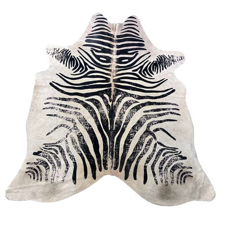Distressed Zebra Print Cowhide Rug Size: 7.5x6.2 feet J-109