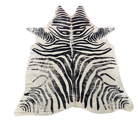 Distressed Zebra Print Cowhide Rug Size: 7x5.7 feet J-111