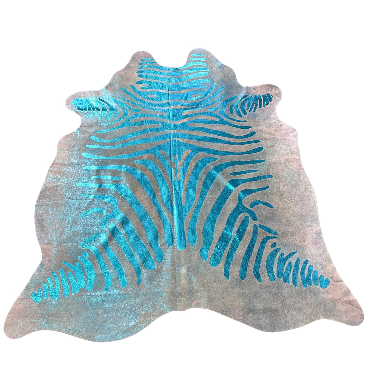 Turquoise Metallic Zebra Cowhide Rug Size: 7x6 feet J-115