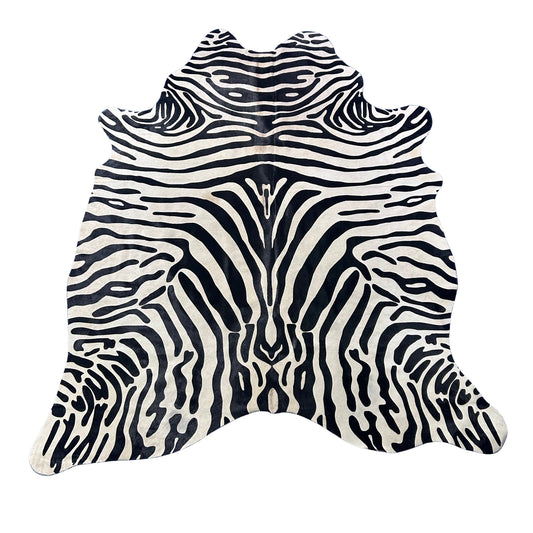 Upholstery Zebra Print Cowhide Rug (some brown in the middle) Size: 7x6 feet J-119