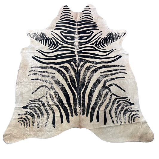 Distressed Zebra Print Cowhide Rug Size: 8x6 feet J-120