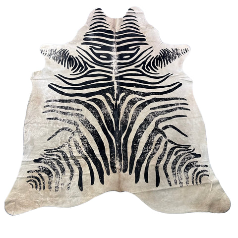 Distressed Zebra Print Cowhide Rug Size: 8x6 feet J-120