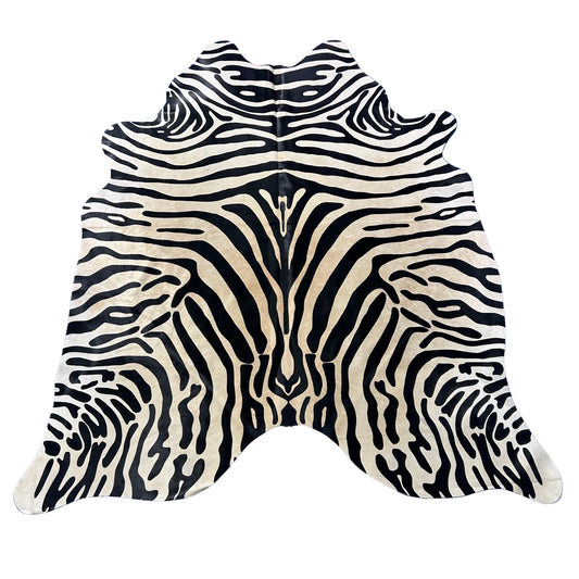 Upholstery Zebra Print Cowhide Rug (light beige background/ beautiful quality) Size: 7x6 feet J-122