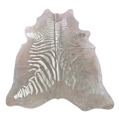 Rose Gold Metallic Zebra Cowhide Rug Size: 8x6 feet J-123
